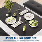 Ensemble table de salle à manger 4 places, table de cuisine à cadre métallique avec 2 bancs rembourrés, ensemble de 3 meubles de salle à manger pour appartement, studio, maison