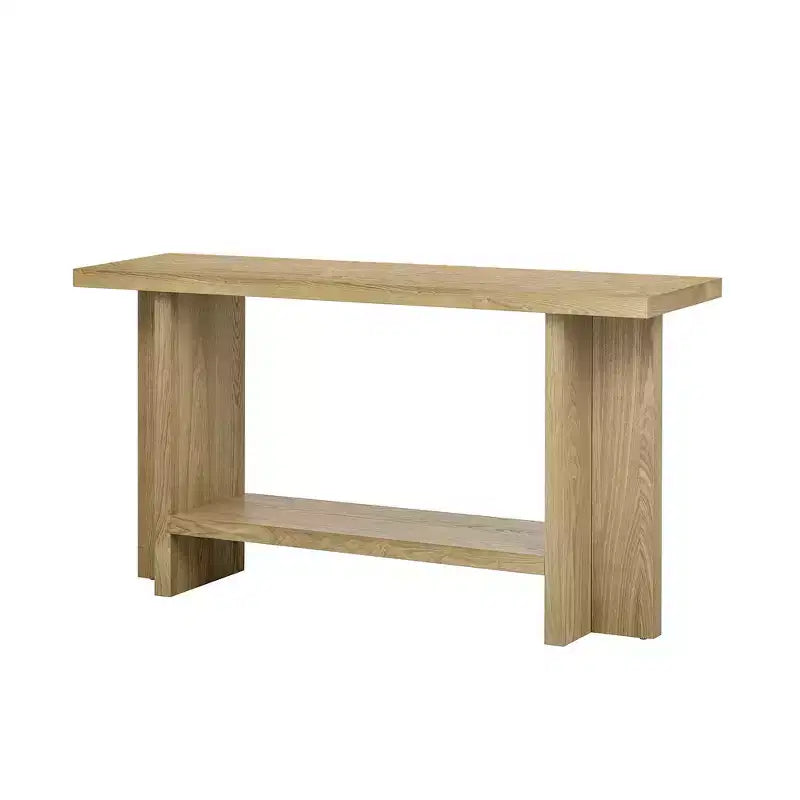 Console Whisen d'inspiration vintage avec placage en bois de frêne et piétement en T