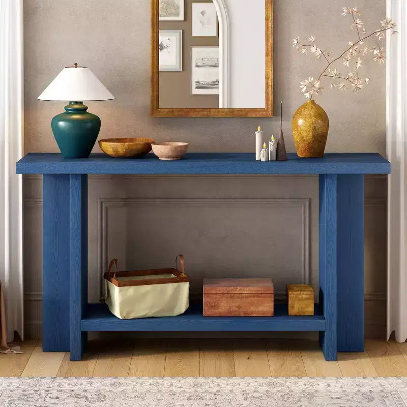 Console Whisen d'inspiration vintage avec placage en bois de frêne et piétement en T