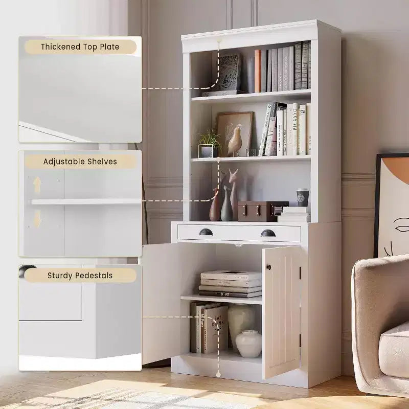 Acekool Bibliothèque moderne avec portes persiennes, étagères réglables, tiroir et meuble, lot de 2, dispositif anti-basculement, noir