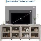 Meuble TV de 165 cm, meuble de rangement avec 4 portes coulissantes en verre, console TV multimédia de style moderne du milieu du siècle pour salon