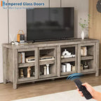 Meuble TV de 165 cm, meuble de rangement avec 4 portes coulissantes en verre, console TV multimédia de style moderne du milieu du siècle pour salon