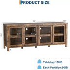 Meuble TV de 165 cm, meuble de rangement avec 4 portes coulissantes en verre, console TV multimédia de style moderne du milieu du siècle pour salon