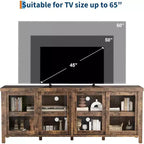 Meuble TV de 165 cm, meuble de rangement avec 4 portes coulissantes en verre, console TV multimédia de style moderne du milieu du siècle pour salon