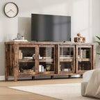 Meuble TV de 165 cm, meuble de rangement avec 4 portes coulissantes en verre, console TV multimédia de style moderne du milieu du siècle pour salon