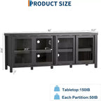 Meuble TV de 165 cm, meuble de rangement avec 4 portes coulissantes en verre, console TV multimédia de style moderne du milieu du siècle pour salon