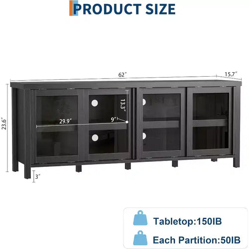 Meuble TV de 165 cm, meuble de rangement avec 4 portes coulissantes en verre, console TV multimédia de style moderne du milieu du siècle pour salon