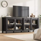 Meuble TV de 165 cm, meuble de rangement avec 4 portes coulissantes en verre, console TV multimédia de style moderne du milieu du siècle pour salon