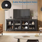Meuble TV de 165 cm, meuble de rangement avec 4 portes coulissantes en verre, console TV multimédia de style moderne du milieu du siècle pour salon