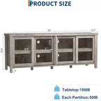 Meuble TV de 165 cm, meuble de rangement avec 4 portes coulissantes en verre, console TV multimédia de style moderne du milieu du siècle pour salon