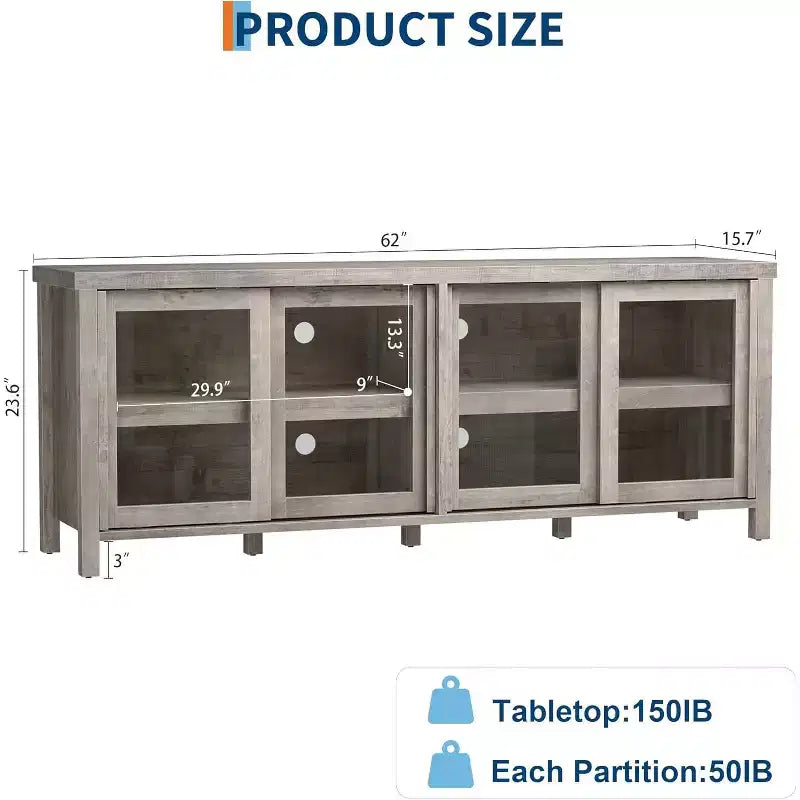 Meuble TV de 165 cm, meuble de rangement avec 4 portes coulissantes en verre, console TV multimédia de style moderne du milieu du siècle pour salon