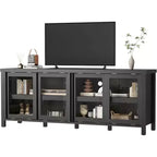 65 Inch TV Stand, Entertainment Center with Storage and 4 Sliding Glass Doors, Mid-Century Modern Media TV Console Table for Living Room