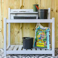 EAGLE PEAK Outdoor Indoor Maintenance Free Vinyl Garden Potting Bench, Waterproof Potting Table with Open Shelf, Lower Storage, Gray