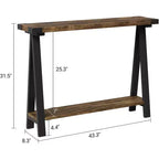 Table de console étroite de ferme, table de console de 43,3 pouces avec rangement, table de canapé à 2 niveaux avec cadre en métal et MDF, table de console étroite pour la maison
