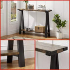 Table de console étroite de ferme, table de console de 43,3 pouces avec rangement, table de canapé à 2 niveaux avec cadre en métal et MDF, table de console étroite pour la maison