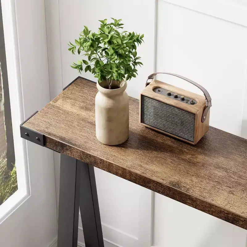 Table de console étroite de ferme, table de console de 43,3 pouces avec rangement, table de canapé à 2 niveaux avec cadre en métal et MDF, table de console étroite pour la maison