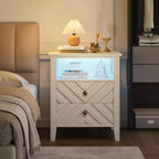 Table de chevet LED Coolmee avec 2 tiroirs de rangement et pieds, table de chevet de style ferme avec étagère de rangement ouverte, table de chevet rustique pour chambre à coucher ou salon