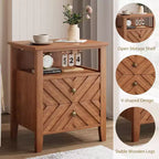 Table de chevet LED Coolmee avec 2 tiroirs de rangement et pieds, table de chevet de style ferme avec étagère de rangement ouverte, table de chevet rustique pour chambre à coucher ou salon