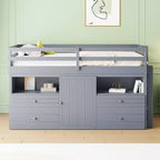 Lit mi-hauteur simple pour enfants, lit mezzanine simple en bois avec tiroirs de rangement, armoire et étagères inférieurs