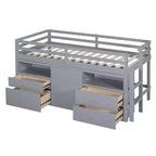 Lit mi-hauteur simple pour enfants, lit mezzanine simple en bois avec tiroirs de rangement, armoire et étagères inférieurs