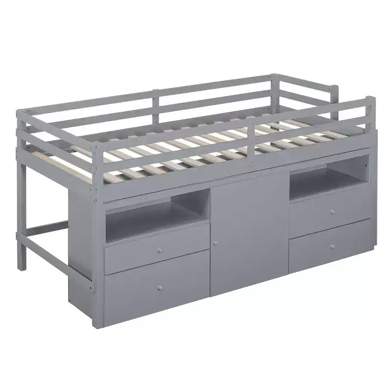 Lit mi-hauteur simple pour enfants, lit mezzanine simple en bois avec tiroirs de rangement, armoire et étagères inférieurs