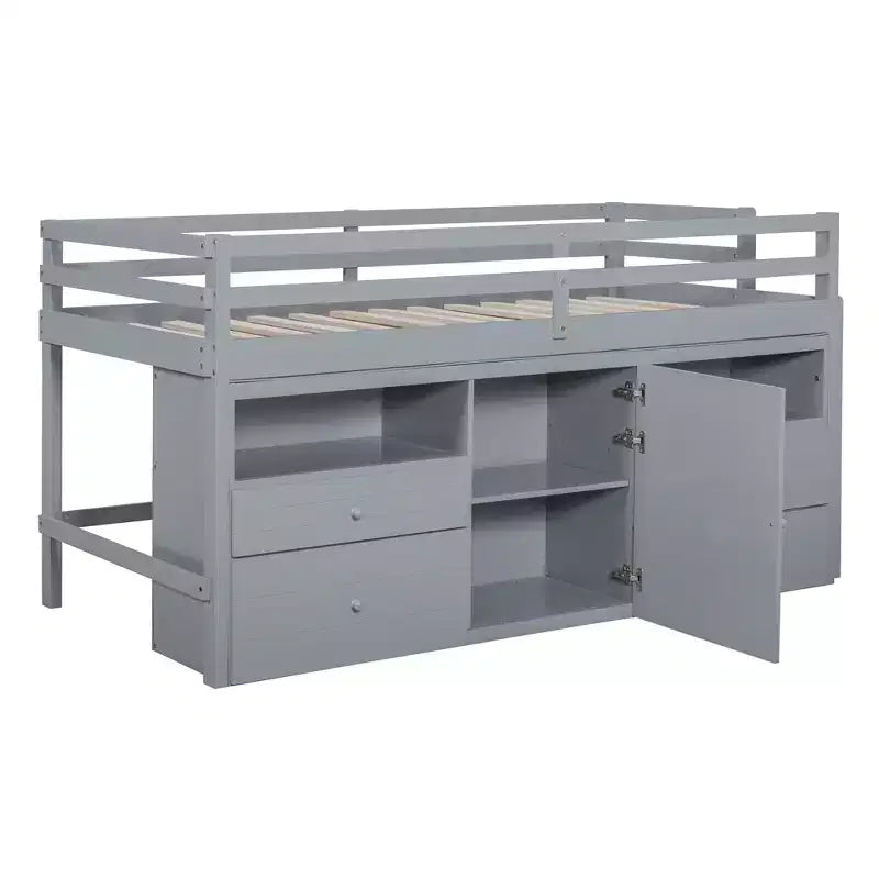 Lit mi-hauteur simple pour enfants, lit mezzanine simple en bois avec tiroirs de rangement, armoire et étagères inférieurs