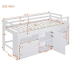 Lit mi-hauteur simple pour enfants, lit mezzanine simple en bois avec tiroirs de rangement, armoire et étagères inférieurs