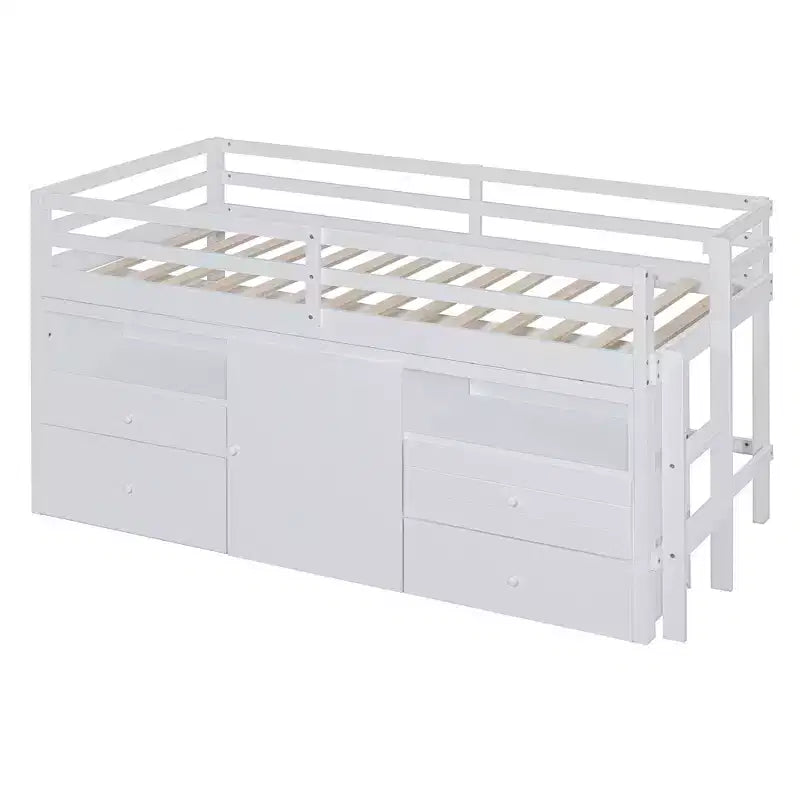 Lit mi-hauteur simple pour enfants, lit mezzanine simple en bois avec tiroirs de rangement, armoire et étagères inférieurs