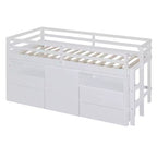 Lit mi-hauteur simple pour enfants, lit mezzanine simple en bois avec tiroirs de rangement, armoire et étagères inférieurs
