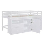 Lit mi-hauteur simple pour enfants, lit mezzanine simple en bois avec tiroirs de rangement, armoire et étagères inférieurs