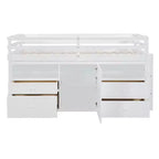 Lit mi-hauteur simple pour enfants, lit mezzanine simple en bois avec tiroirs de rangement, armoire et étagères inférieurs