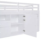 Lit mi-hauteur simple pour enfants, lit mezzanine simple en bois avec tiroirs de rangement, armoire et étagères inférieurs