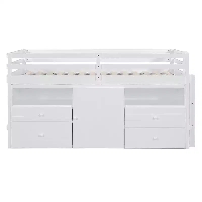 Lit mi-hauteur simple pour enfants, lit mezzanine simple en bois avec tiroirs de rangement, armoire et étagères inférieurs