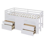 Lit mi-hauteur simple pour enfants, lit mezzanine simple en bois avec tiroirs de rangement, armoire et étagères inférieurs