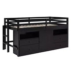 Lit mi-hauteur simple pour enfants, lit mezzanine simple en bois avec tiroirs de rangement, armoire et étagères inférieurs