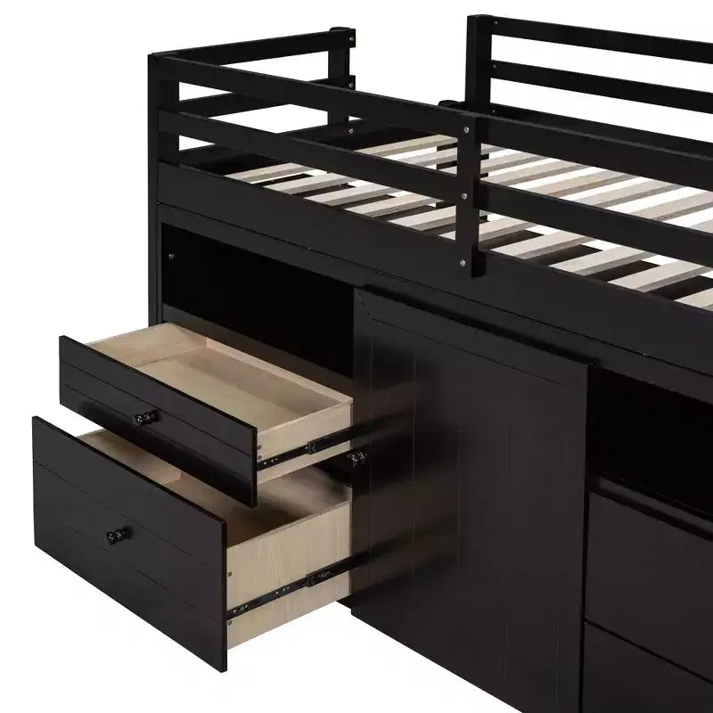 Lit mi-hauteur simple pour enfants, lit mezzanine simple en bois avec tiroirs de rangement, armoire et étagères inférieurs