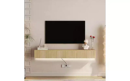 68.8 Floating TV Stand Wall Mounted with 16 Color LEDs,69 Modern TV Stand, Floating TV Cabinet Entertainment Center for 55 60 65 Inch TV, Wood