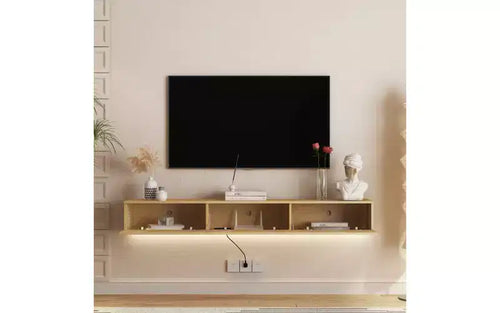 68.8 Meuble TV Flottant Mural avec 16 LED Couleurs, Meuble TV Moderne 69, Meuble TV Flottant, Centre de Divertissement pour TV 55 60 65 Pouces, Bois