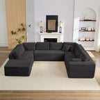 Canapé modulaire en velours côtelé Mjkone 141'' de profondeur, canapé moderne 8 places en forme de U avec pouf mobile