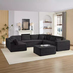 Canapé modulaire en velours côtelé Mjkone 141'' de profondeur, canapé moderne 8 places en forme de U avec pouf mobile