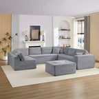 Canapé modulaire en velours côtelé Mjkone 141'' de profondeur, canapé moderne 8 places en forme de U avec pouf mobile