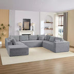 Canapé modulaire en velours côtelé Mjkone 141'' de profondeur, canapé moderne 8 places en forme de U avec pouf mobile