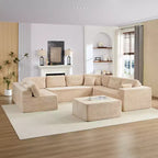 Canapé modulaire en velours côtelé Mjkone 141'' de profondeur, canapé moderne 8 places en forme de U avec pouf mobile