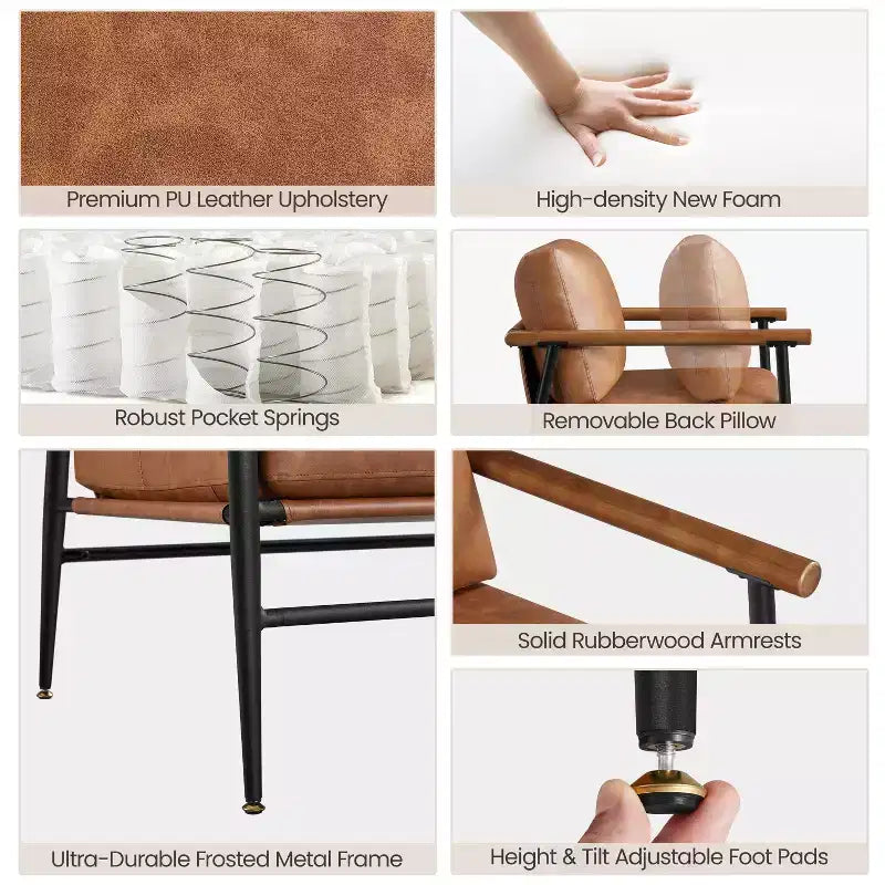 Yaheetech Fauteuil d'appoint du milieu du siècle Fauteuil de lecture avec cadre en métal pour salon, chambre à coucher