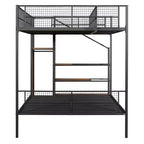 Lit superposé métallique double sur grand format avec escalier de rangement, cadre de lit en acier robuste avec étagères et armoire ouverte pour adolescents et adultes