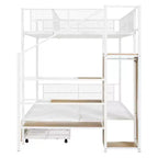 Lit superposé métallique double sur grand format avec escalier de rangement, cadre de lit en acier robuste avec étagères et armoire ouverte pour adolescents et adultes