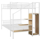 Lit superposé métallique double sur grand format avec escalier de rangement, cadre de lit en acier robuste avec étagères et armoire ouverte pour adolescents et adultes