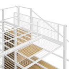 Lit superposé métallique double sur grand format avec escalier de rangement, cadre de lit en acier robuste avec étagères et armoire ouverte pour adolescents et adultes