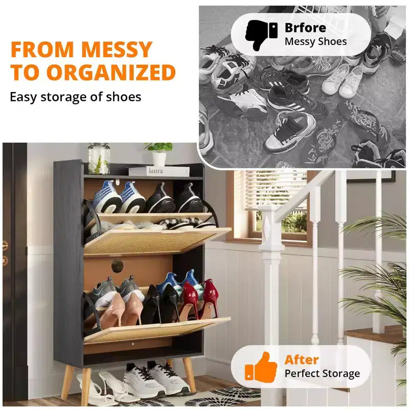 Meuble à chaussures GustoWave avec tiroirs basculants - Organisateur ventilé et anti-odeurs pour 15-20 paires de chaussures, armoire à chaussures anti-basculement