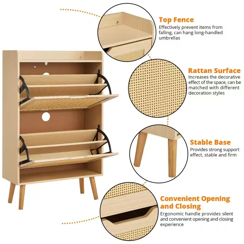 Meuble à chaussures GustoWave avec tiroirs basculants - Organisateur ventilé et anti-odeurs pour 15-20 paires de chaussures, armoire à chaussures anti-basculement